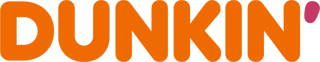 Dunkin’ logo in orange and pink.