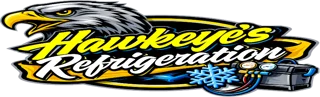 Hawkeye’s Refrigeration logo with a hawk mascot.